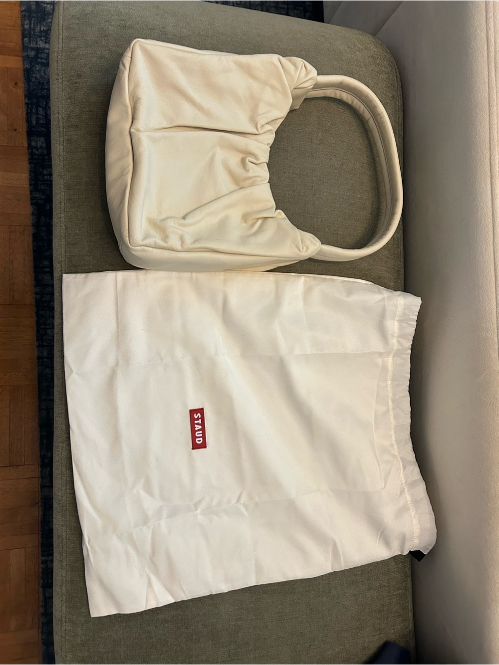STAUD Cream Gathered Leather Mini Shoulder Bag